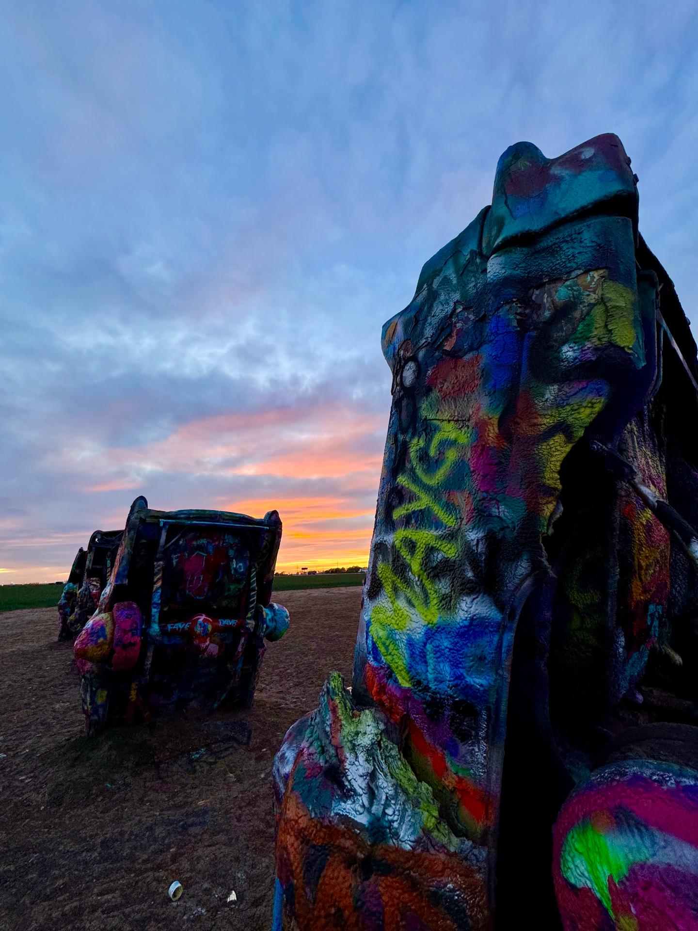Cadillac Ranch at dusk
