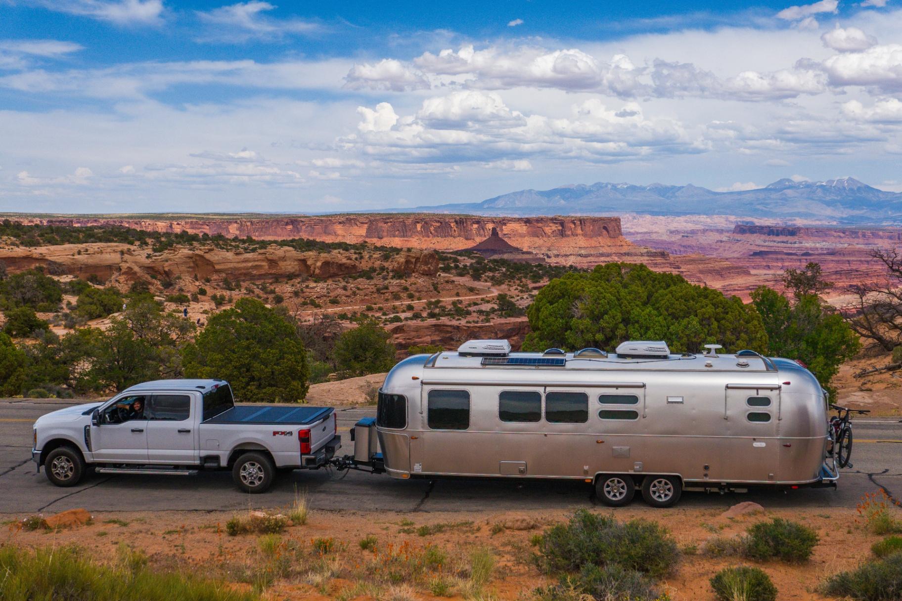 Airstream setup with Canyonlands views