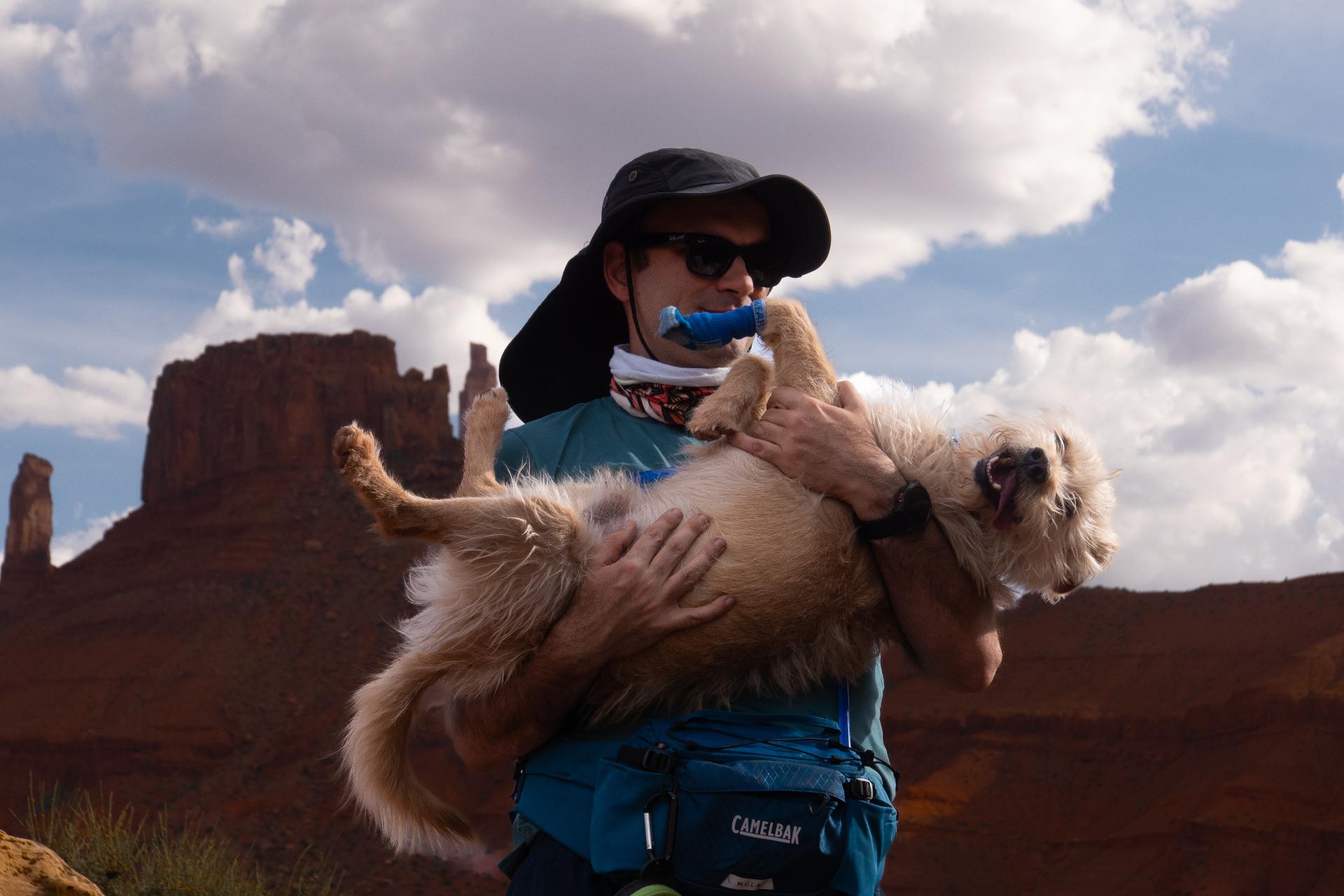 Carrying Bengie on the trail
