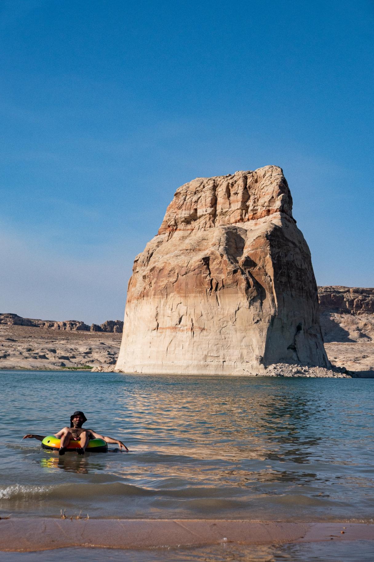 Floating with a view of Lone Rock