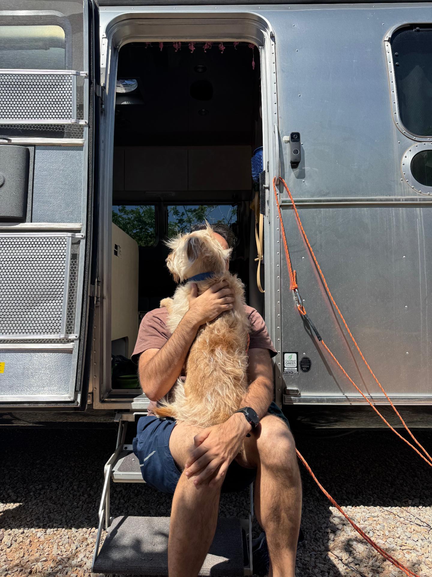 Bengie kisses at the Airstream